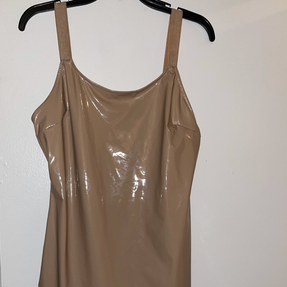 Nude leather mini dress